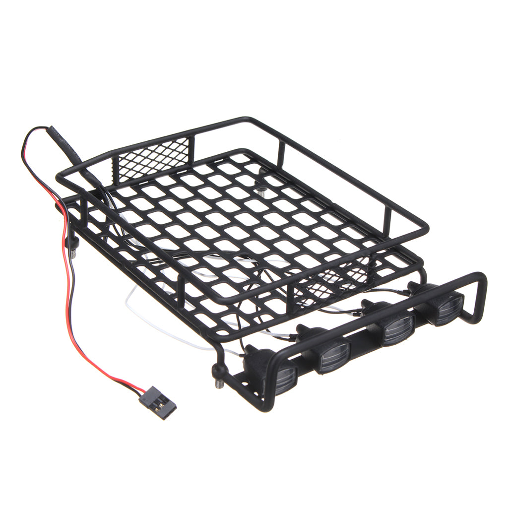 Luggage Roof Rack with 4 LED Light Bar for 1:10th RC Vehicles Rock Crawler Rally