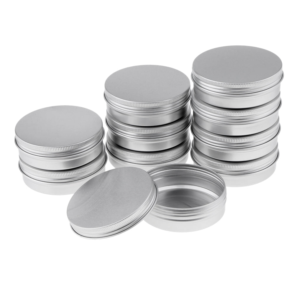 10 Empty Aluminum Tins Cans With Screw Lids Container Jar Top Round 3.5oz