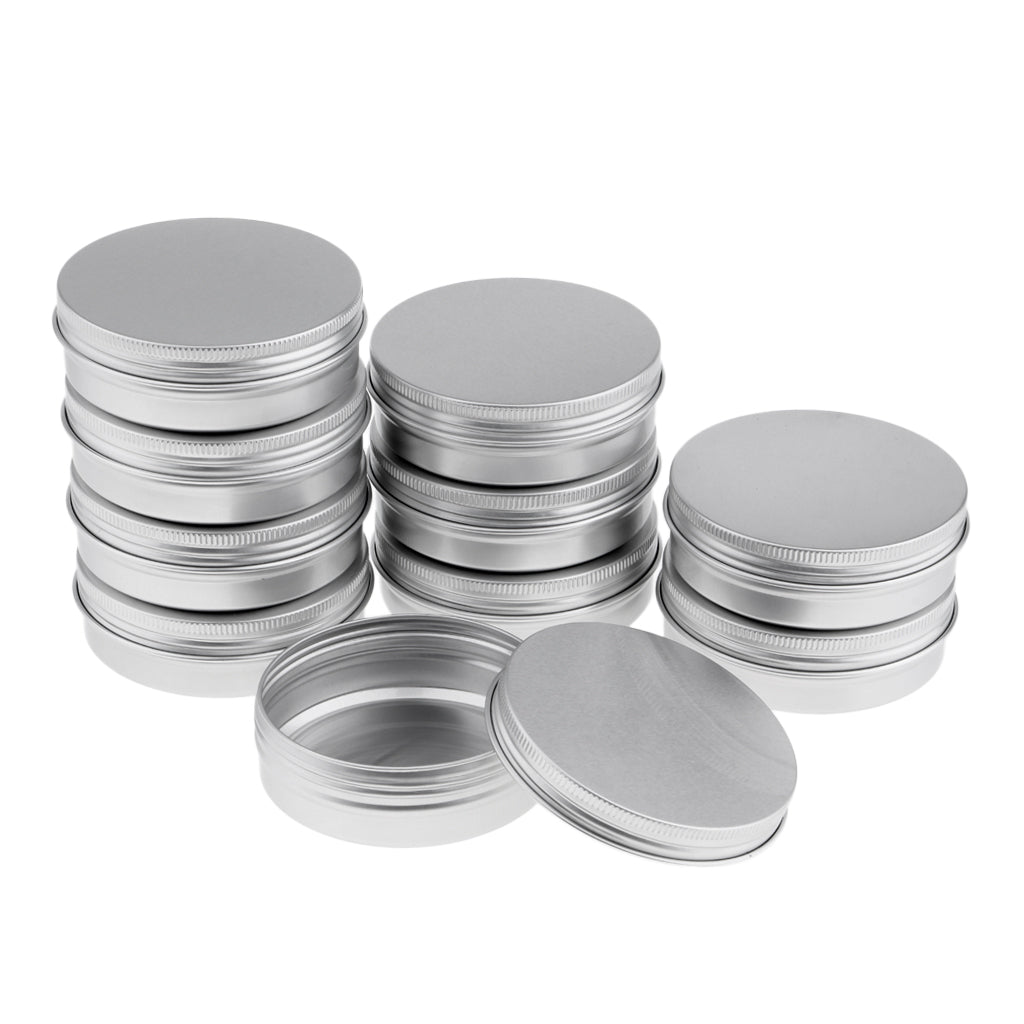 10 Empty Aluminum Tins Cans With Screw Lids Container Jar Top Round 3.5oz