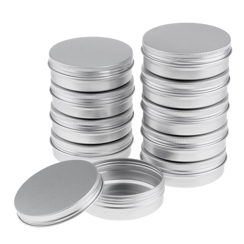 10 Empty Aluminum Tins Cans With Screw Lids Container Jar Top Round 3.5oz