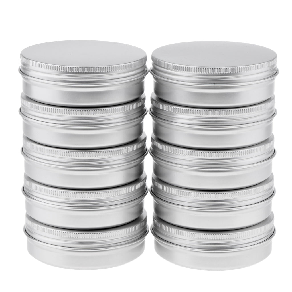 10 Empty Aluminum Tins Cans With Screw Lids Container Jar Top Round 3.5oz