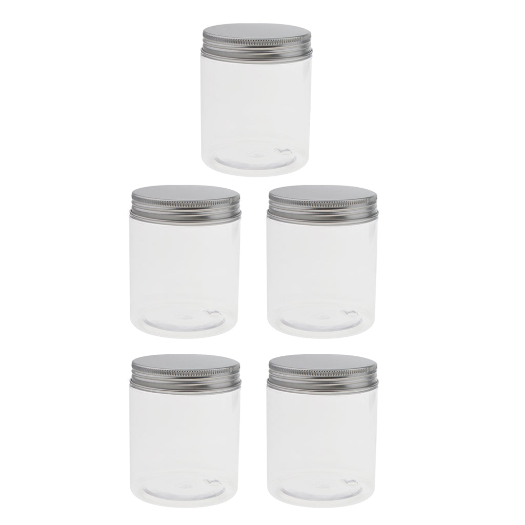 5PCS 250ML Clear Empty Refillable PET Plastic Wide Mouth Cosmetic Bottles With Aluminum Cap-Cream Lotion Holder Case Makeup Storage Contanier Facial Mask Pot Jar