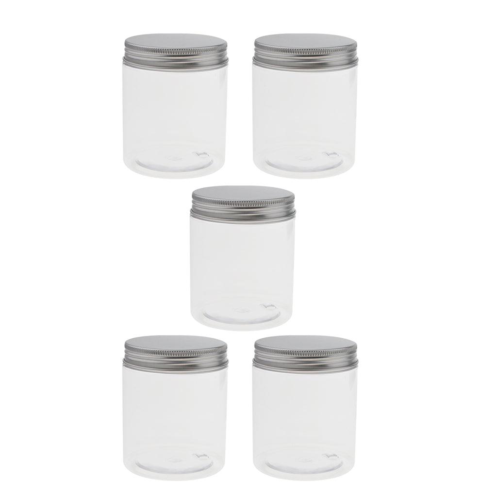 5PCS 250ML Clear Empty Refillable PET Plastic Wide Mouth Cosmetic Bottles With Aluminum Cap-Cream Lotion Holder Case Makeup Storage Contanier Facial Mask Pot Jar