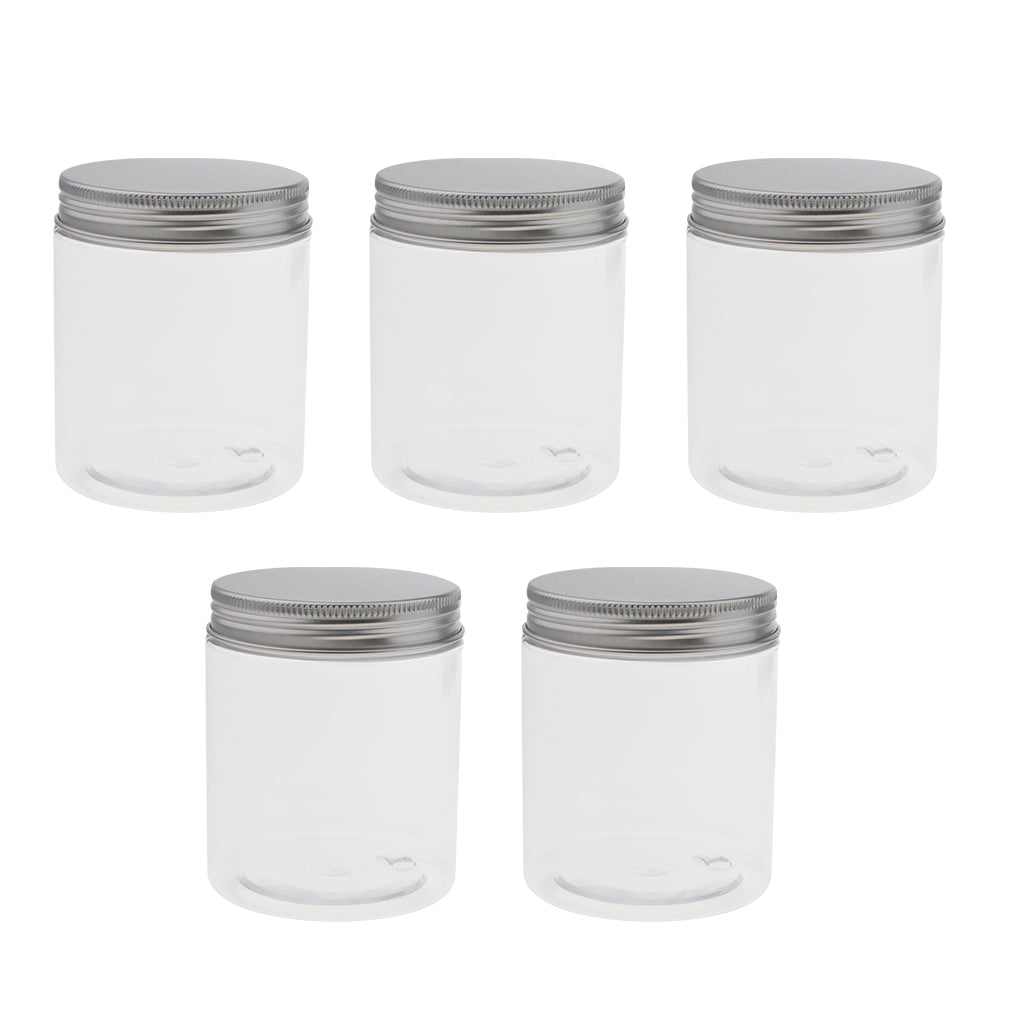 5PCS 250ML Clear Empty Refillable PET Plastic Wide Mouth Cosmetic Bottles With Aluminum Cap-Cream Lotion Holder Case Makeup Storage Contanier Facial Mask Pot Jar