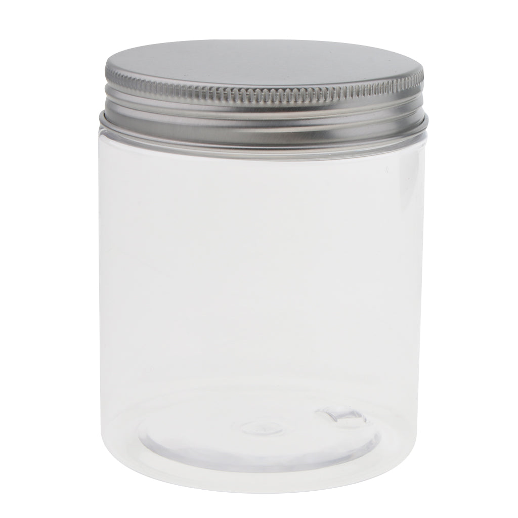 5PCS 250ML Clear Empty Refillable PET Plastic Wide Mouth Cosmetic Bottles With Aluminum Cap-Cream Lotion Holder Case Makeup Storage Contanier Facial Mask Pot Jar