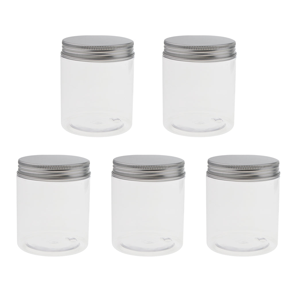 5PCS 250ML Clear Empty Refillable PET Plastic Wide Mouth Cosmetic Bottles With Aluminum Cap-Cream Lotion Holder Case Makeup Storage Contanier Facial Mask Pot Jar