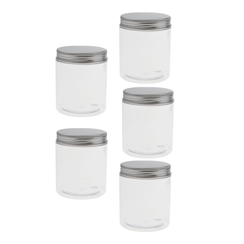 5PCS 250ML Clear Empty Refillable PET Plastic Wide Mouth Cosmetic Bottles With Aluminum Cap-Cream Lotion Holder Case Makeup Storage Contanier Facial Mask Pot Jar