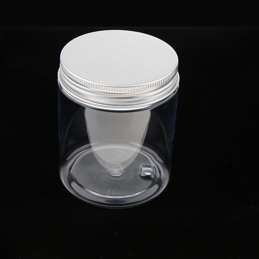 5PCS 250ML Clear Empty Refillable PET Plastic Wide Mouth Cosmetic Bottles With Aluminum Cap-Cream Lotion Holder Case Makeup Storage Contanier Facial Mask Pot Jar