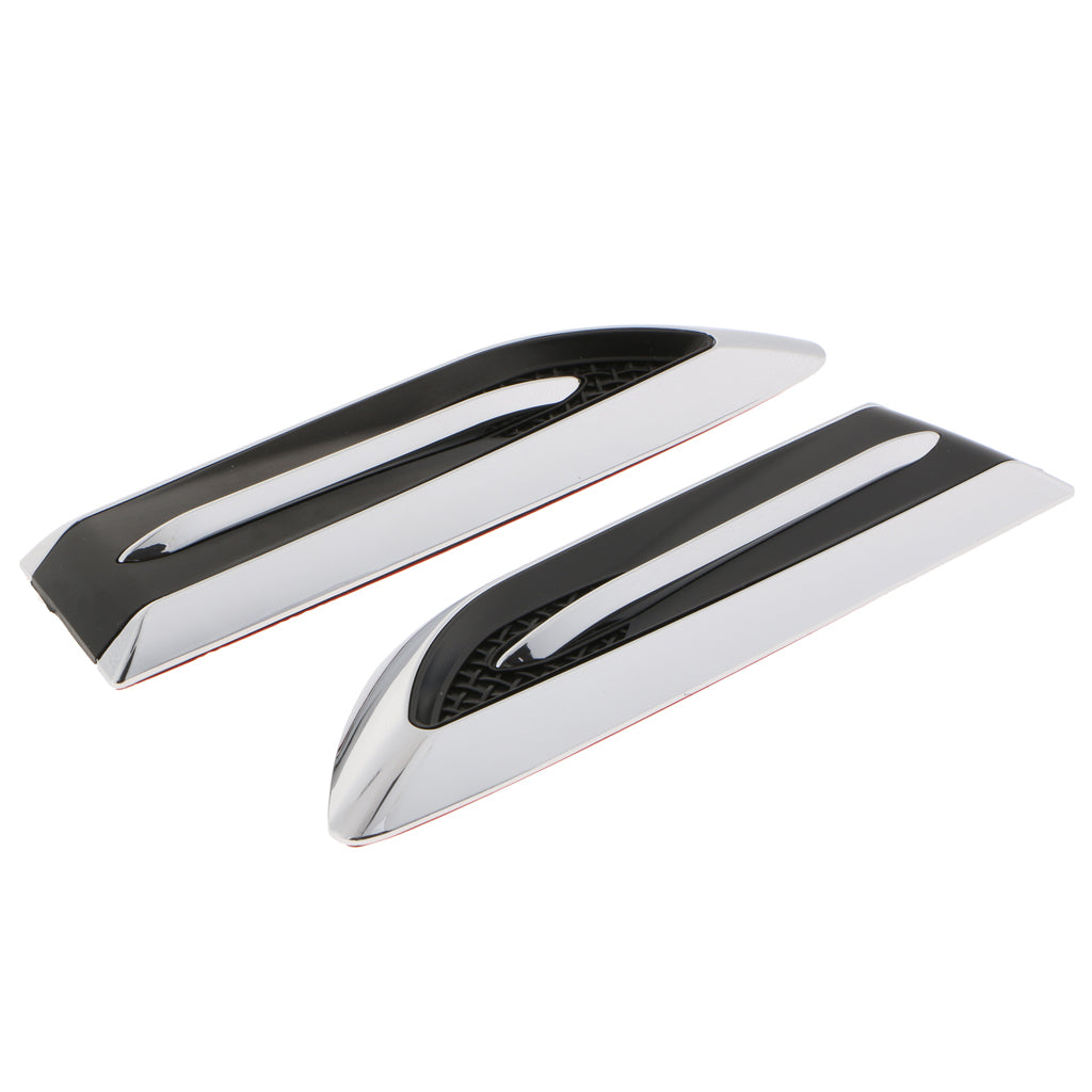 2 Pieces Car 7.5 inch Length Side Vent Air Flow Fender Sticker Silver Tone Black,19cm x 5cm