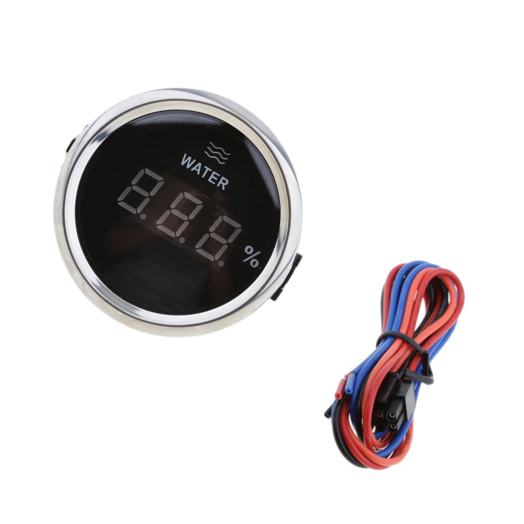 Marine Digital Water Level Gauge 0-190ohm 52mm 316L Black Chrome