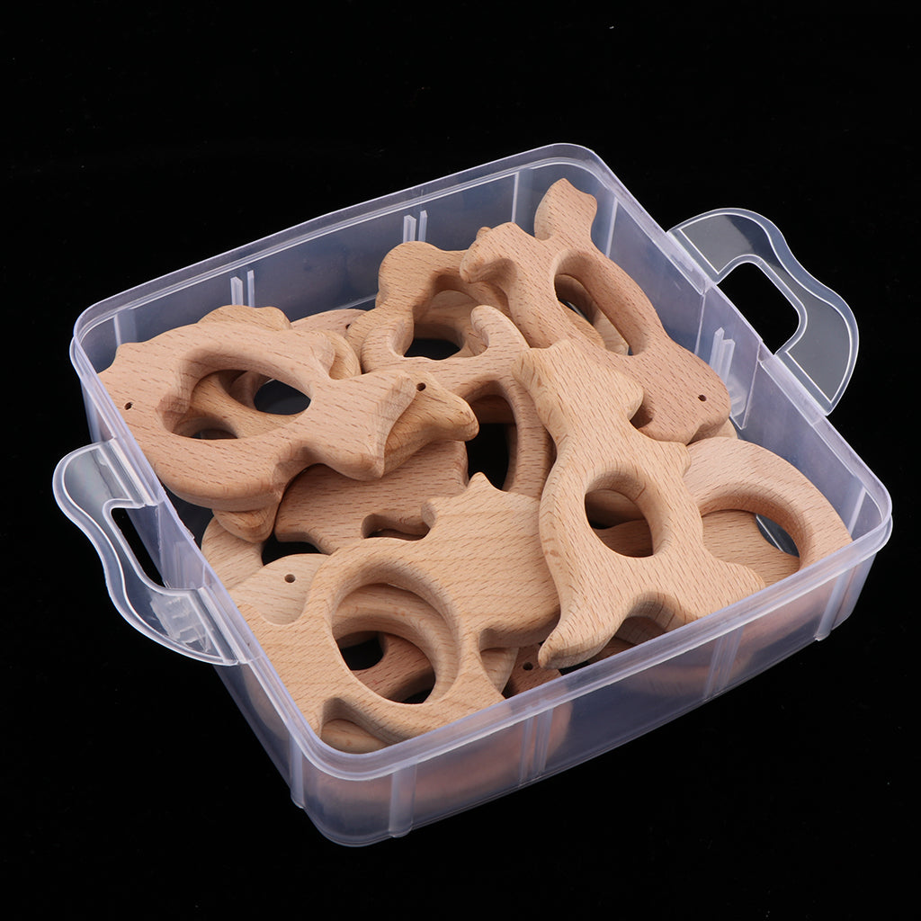 15pcs BPA FREE Natural Beech Wooden Teethers Baby Wood Animals Teething Toys