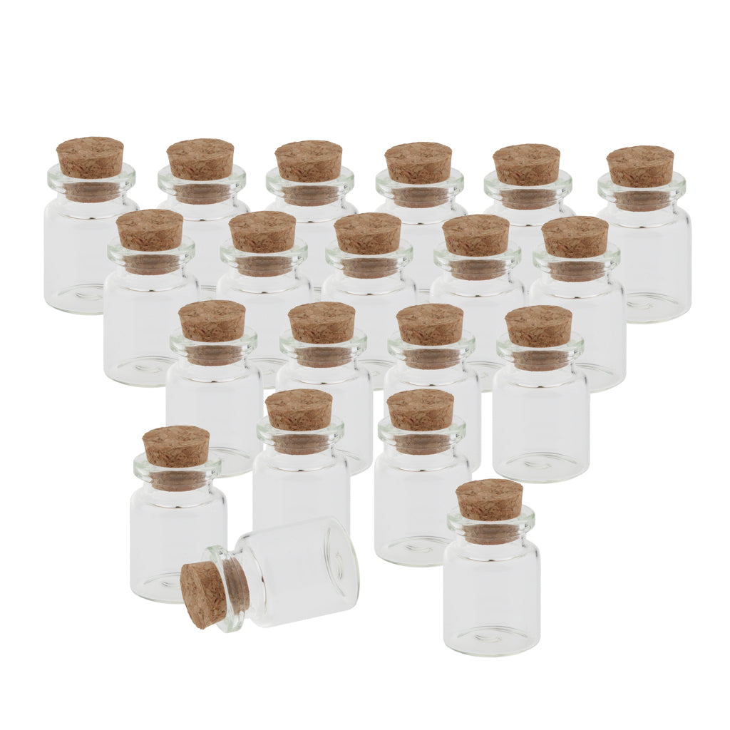 20 Pieces 5ML Cork Glass Jars Vials Drift Wishing Lucky Bottles - Wedding Party Decor - DIY Pendant - Also Fit for Storaging Essential Oil Perfume