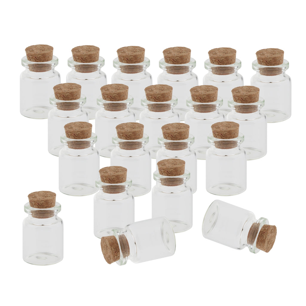 20 Pieces 5ML Cork Glass Jars Vials Drift Wishing Lucky Bottles - Wedding Party Decor - DIY Pendant - Also Fit for Storaging Essential Oil Perfume