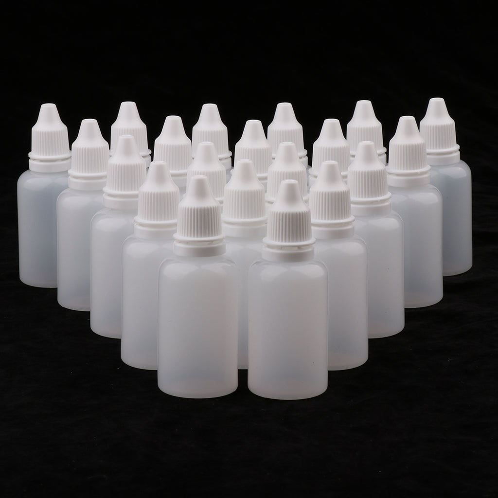 Pack of 20 30ml White Plastic Empty Squeezable Dropper Bottles Eye Liquid Dropper Vials with Caps Refillable