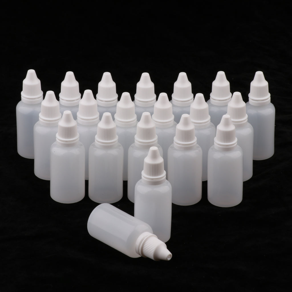 Pack of 20 30ml White Plastic Empty Squeezable Dropper Bottles Eye Liquid Dropper Vials with Caps Refillable