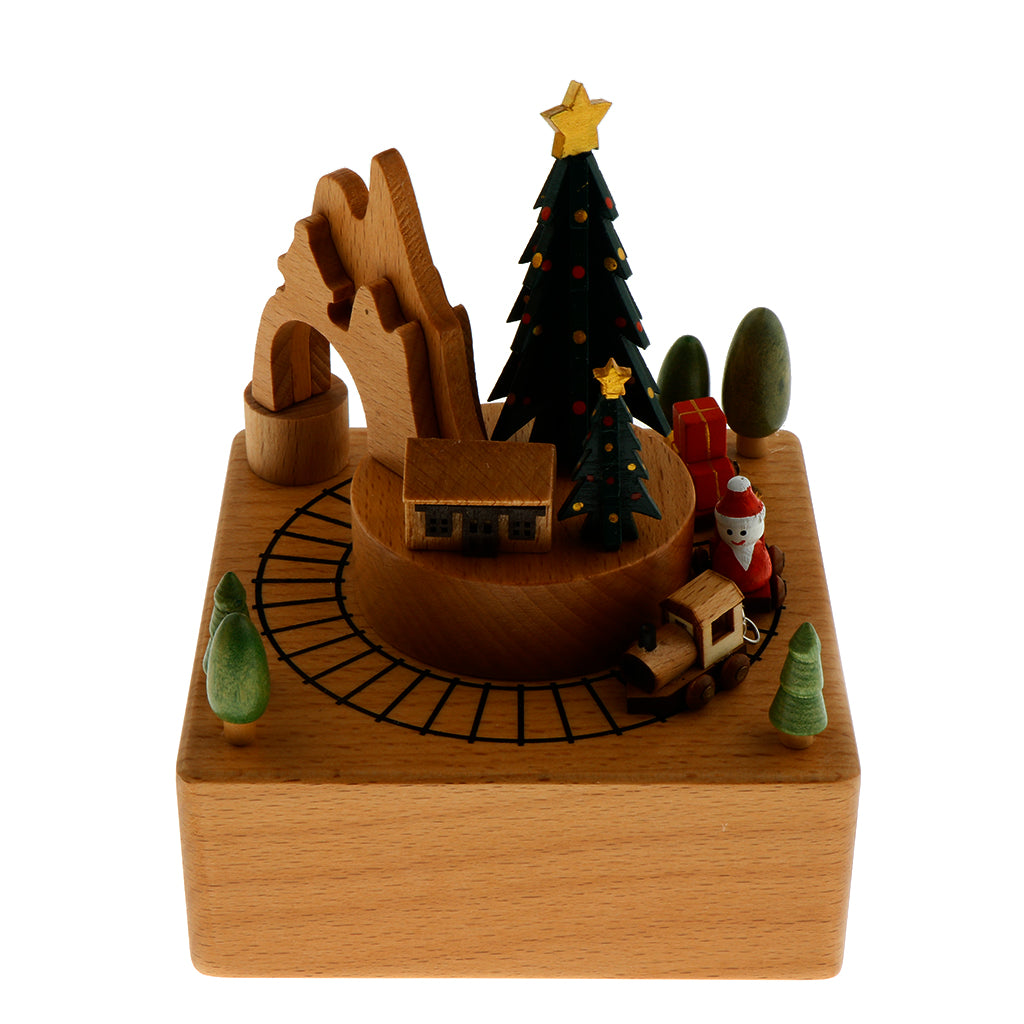 14cm Classic Wooden Music Toys with Christmas Tree Musical Box Home Christmas Decor Display Ornaments Kids Gift