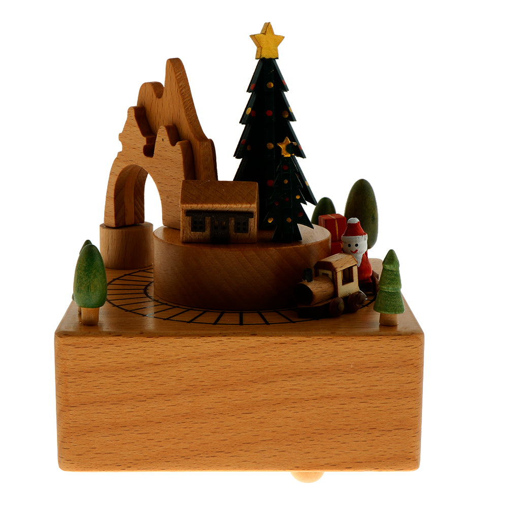 14cm Classic Wooden Music Toys with Christmas Tree Musical Box Home Christmas Decor Display Ornaments Kids Gift