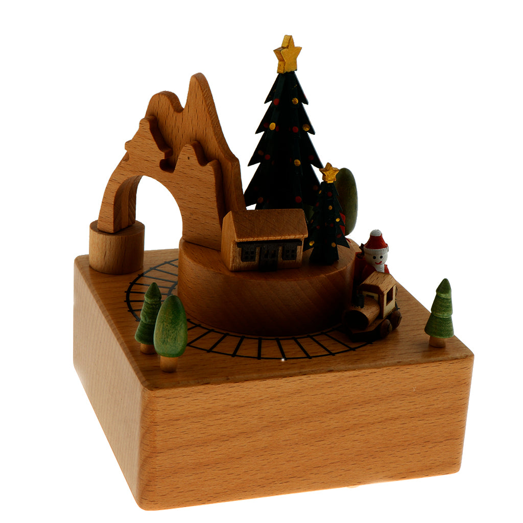 14cm Classic Wooden Music Toys with Christmas Tree Musical Box Home Christmas Decor Display Ornaments Kids Gift