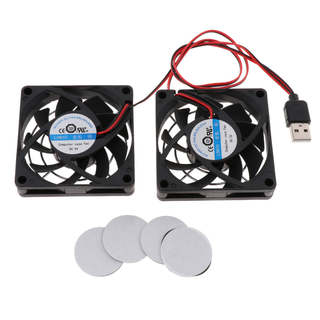 Computer USB Fan Radiator Cooler Heatsink Cooling System with 2 Fans 7cm Protective Net Cover Adhesive Tape