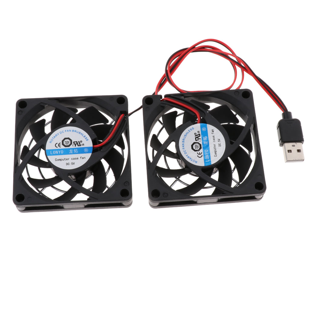 Computer USB Fan Radiator Cooler Heatsink Cooling System with 2 Fans 7cm Protective Net Cover Adhesive Tape