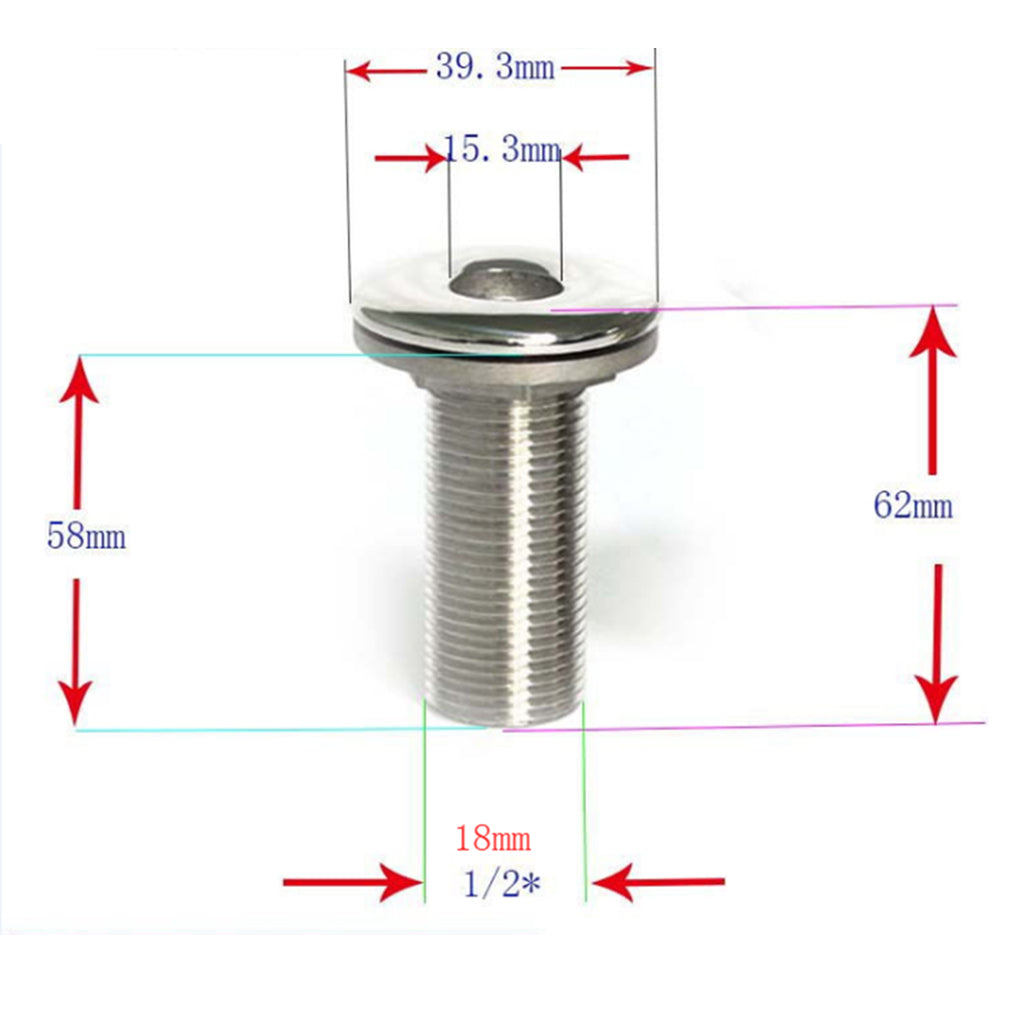 Marine Boat Thru Hull Fitting Connector / Drain, For 38mm 1-1/2 inch Hose Barb - 316 Stainless Steel