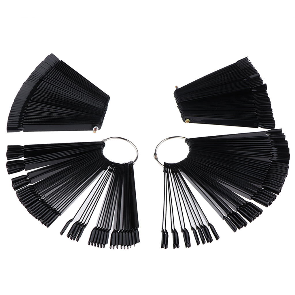 200 Pcs Nail Tips Black Fan-shaped False Nail Art Tips Sticks Polish Gel Salon Display Chart Practice Tools Set