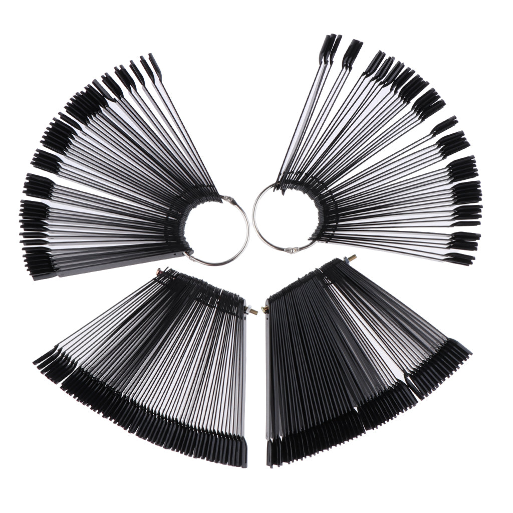 200 Pcs Nail Tips Black Fan-shaped False Nail Art Tips Sticks Polish Gel Salon Display Chart Practice Tools Set