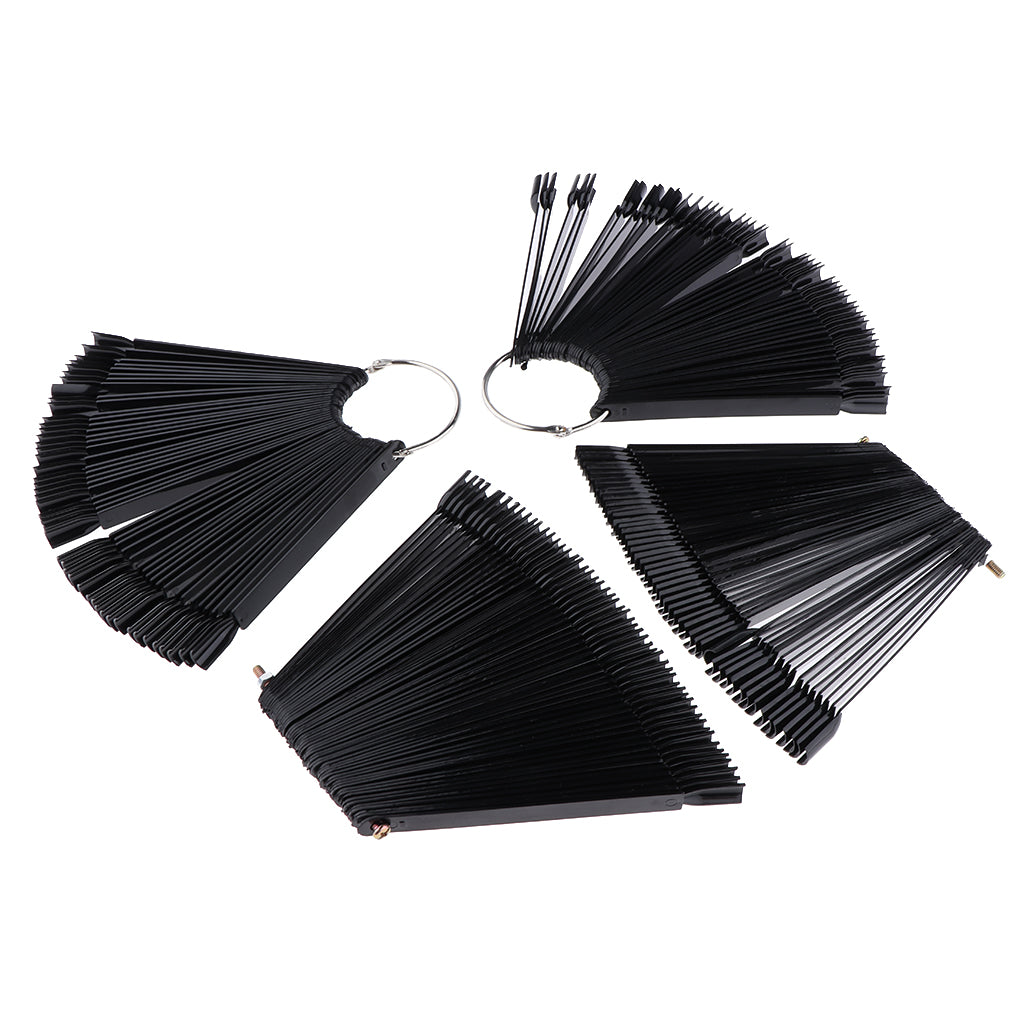 200 Pcs Nail Tips Black Fan-shaped False Nail Art Tips Sticks Polish Gel Salon Display Chart Practice Tools Set