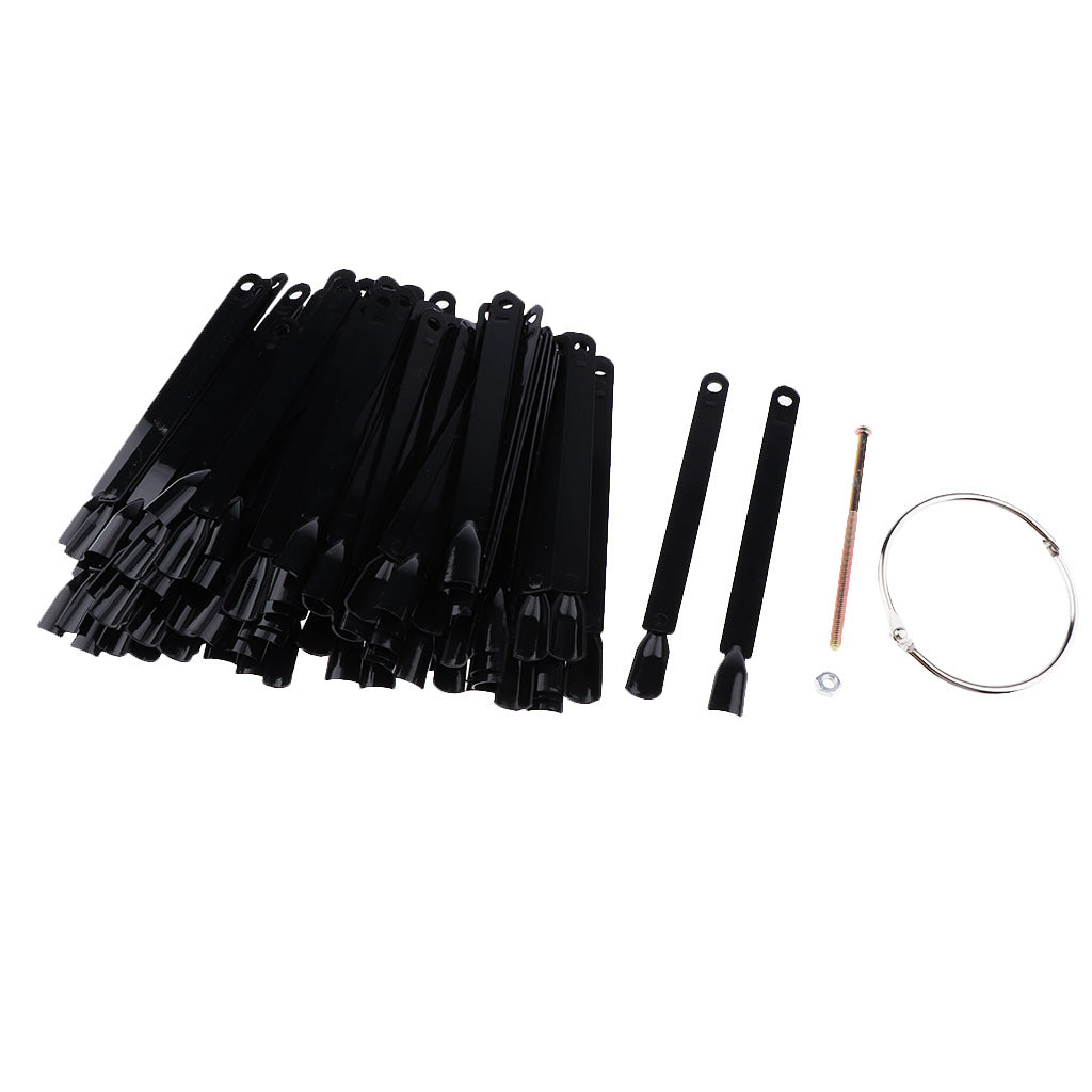 200 Pcs Nail Tips Black Fan-shaped False Nail Art Tips Sticks Polish Gel Salon Display Chart Practice Tools Set