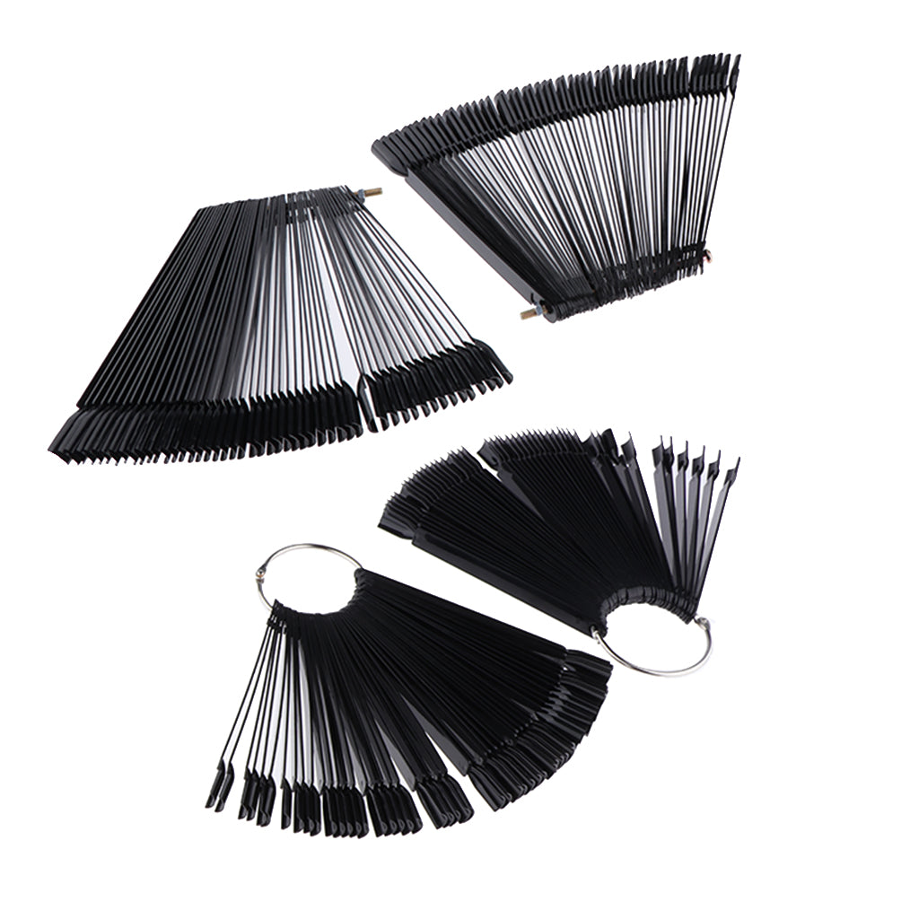 200 Pcs Nail Tips Black Fan-shaped False Nail Art Tips Sticks Polish Gel Salon Display Chart Practice Tools Set