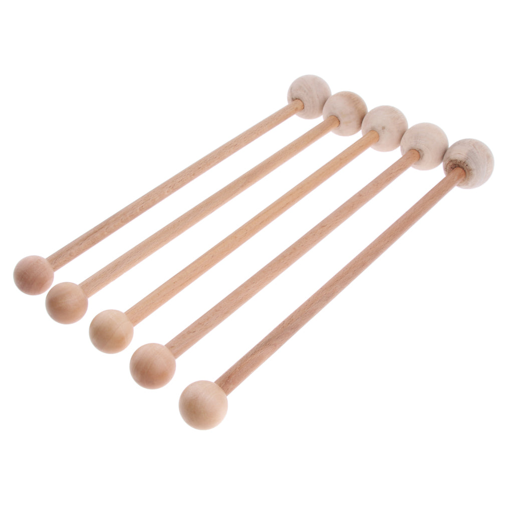 5 Pieces Natural Hardwood Massage Hammers Round Wooden Handles Children' Toy