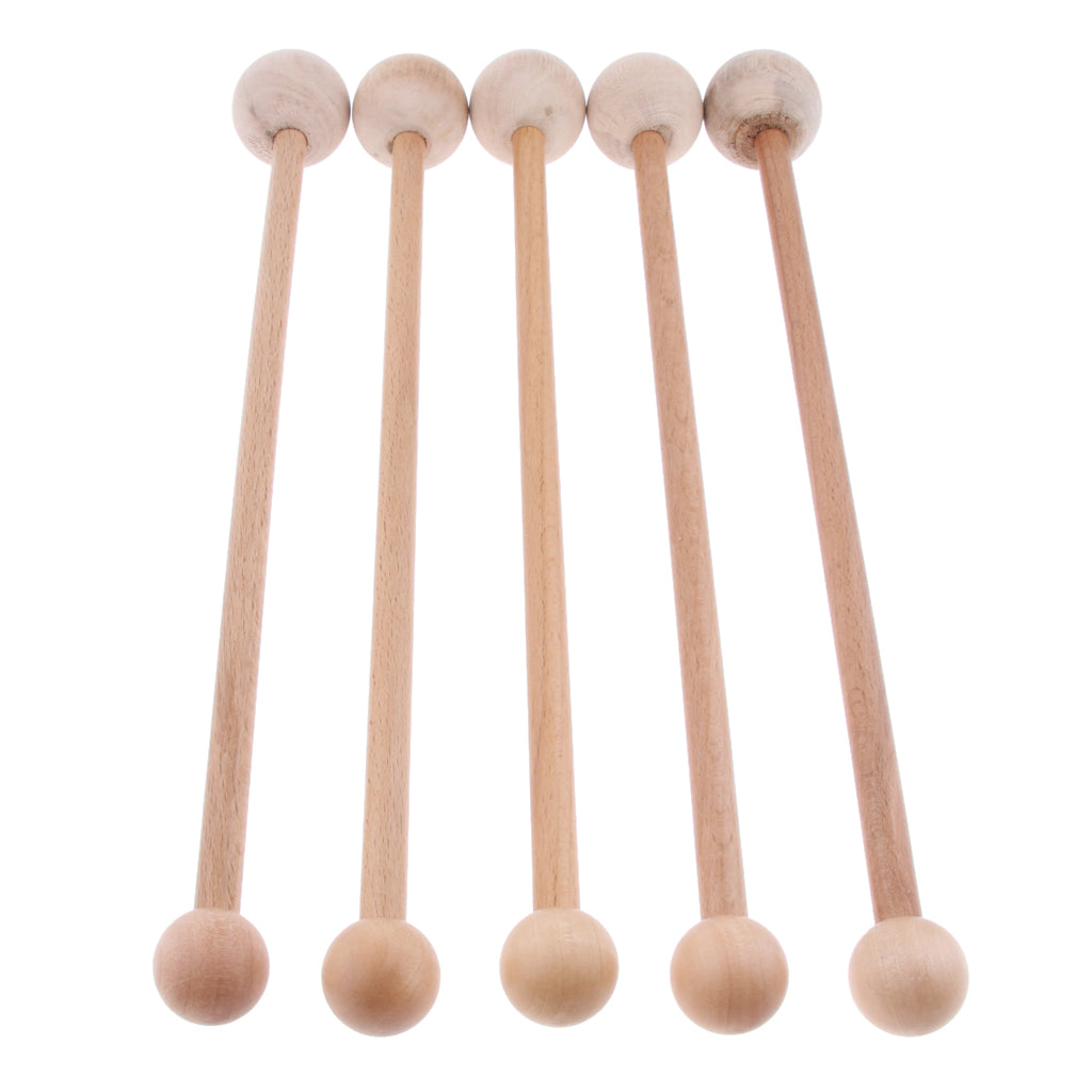 5 Pieces Natural Hardwood Massage Hammers Round Wooden Handles Children' Toy