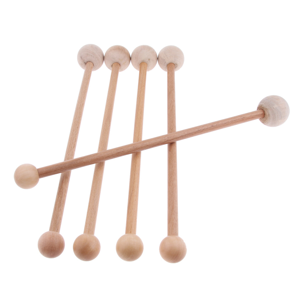 5 Pieces Natural Hardwood Massage Hammers Round Wooden Handles Children' Toy