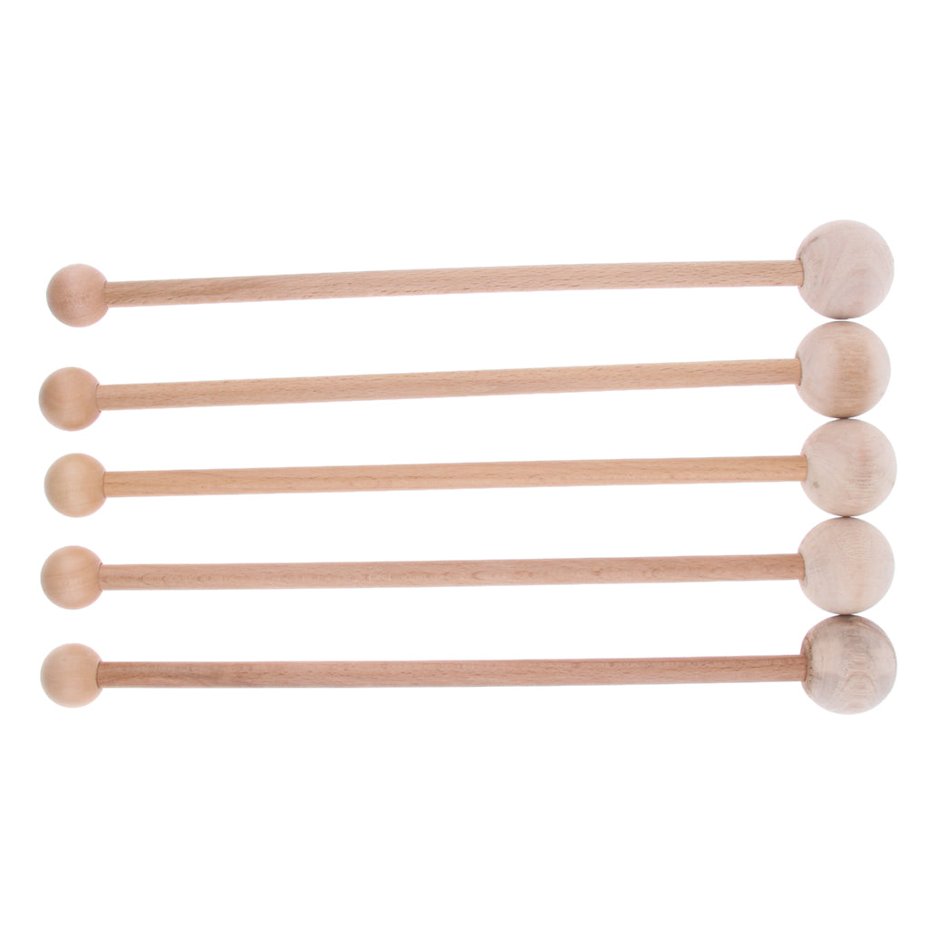 5 Pieces Natural Hardwood Massage Hammers Round Wooden Handles Children' Toy