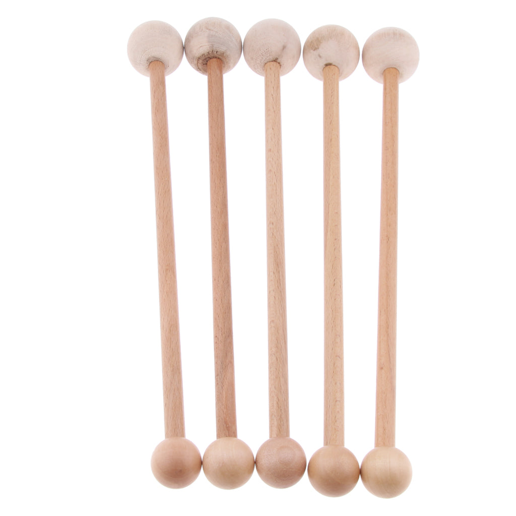 5 Pieces Natural Hardwood Massage Hammers Round Wooden Handles Children' Toy