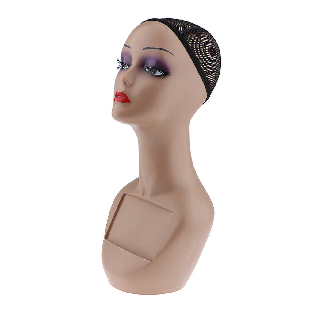 Female Manikin Mannequin Head Model Wearing Makeup Display Stand for Wigs Hats Scarfs Jewelry Holder,Skin