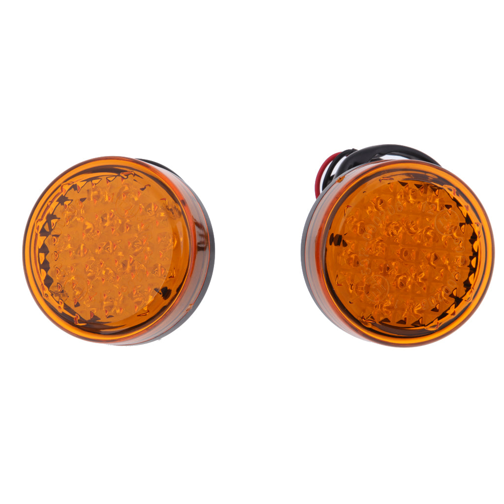 Universal 2pcs Round Turn Signal Amber LED Light Orange Lens for Harley Softail