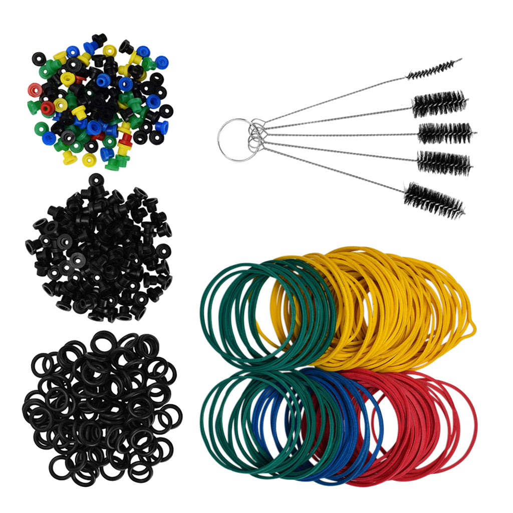 Tattoo Machine Parts - 100 Tattoo Silicone O-rings, 100 Rubber Bands, 100 Multi-Colored Tattoo Grommets, 5 Cleaning Brushes