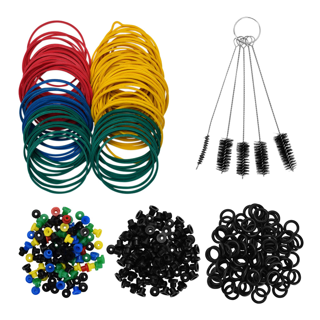 Tattoo Machine Parts - 100 Tattoo Silicone O-rings, 100 Rubber Bands, 100 Multi-Colored Tattoo Grommets, 5 Cleaning Brushes