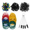 Tattoo Machine Parts - 100 Tattoo Silicone O-rings, 100 Rubber Bands, 100 Multi-Colored Tattoo Grommets, 5 Cleaning Brushes