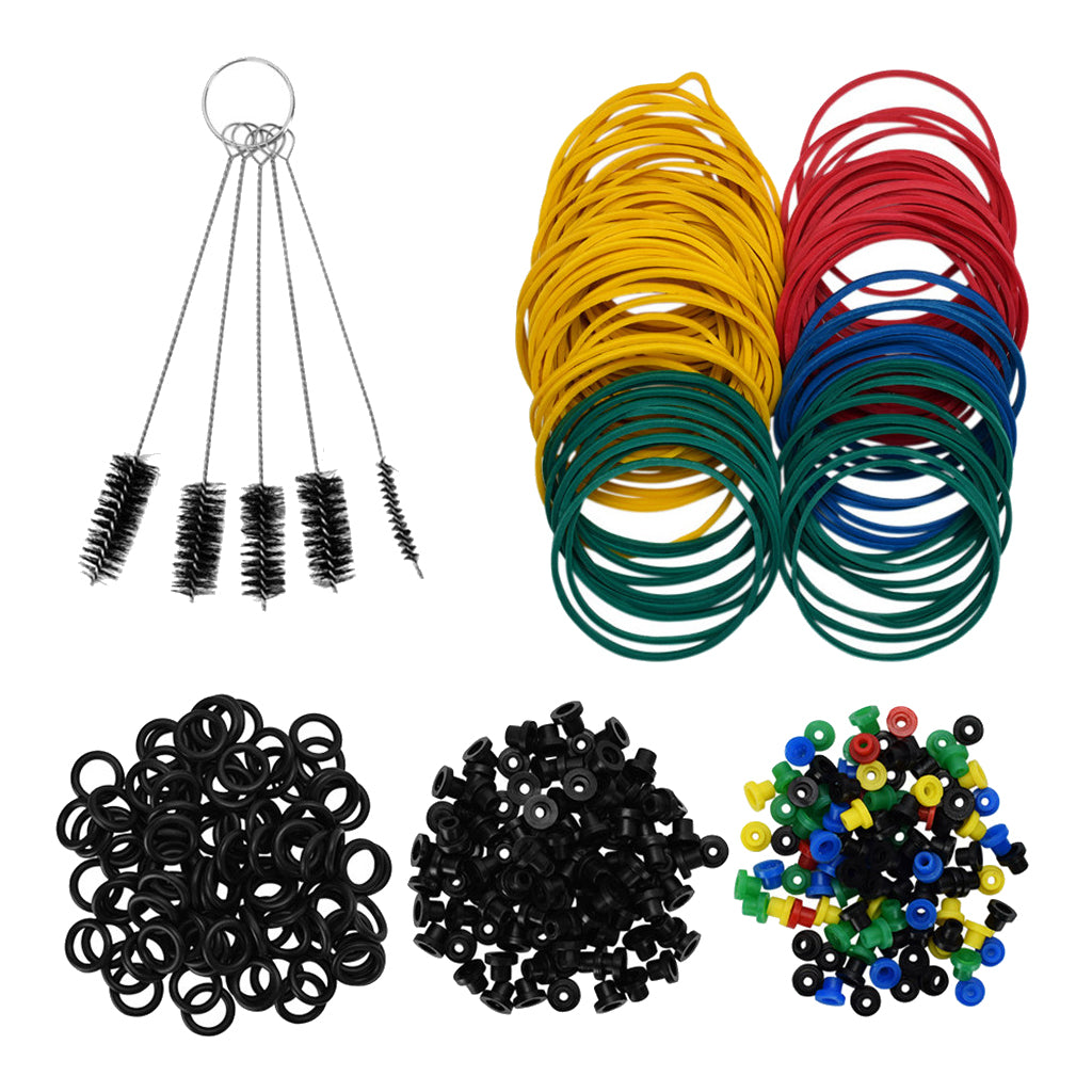 Tattoo Machine Parts - 100 Tattoo Silicone O-rings, 100 Rubber Bands, 100 Multi-Colored Tattoo Grommets, 5 Cleaning Brushes