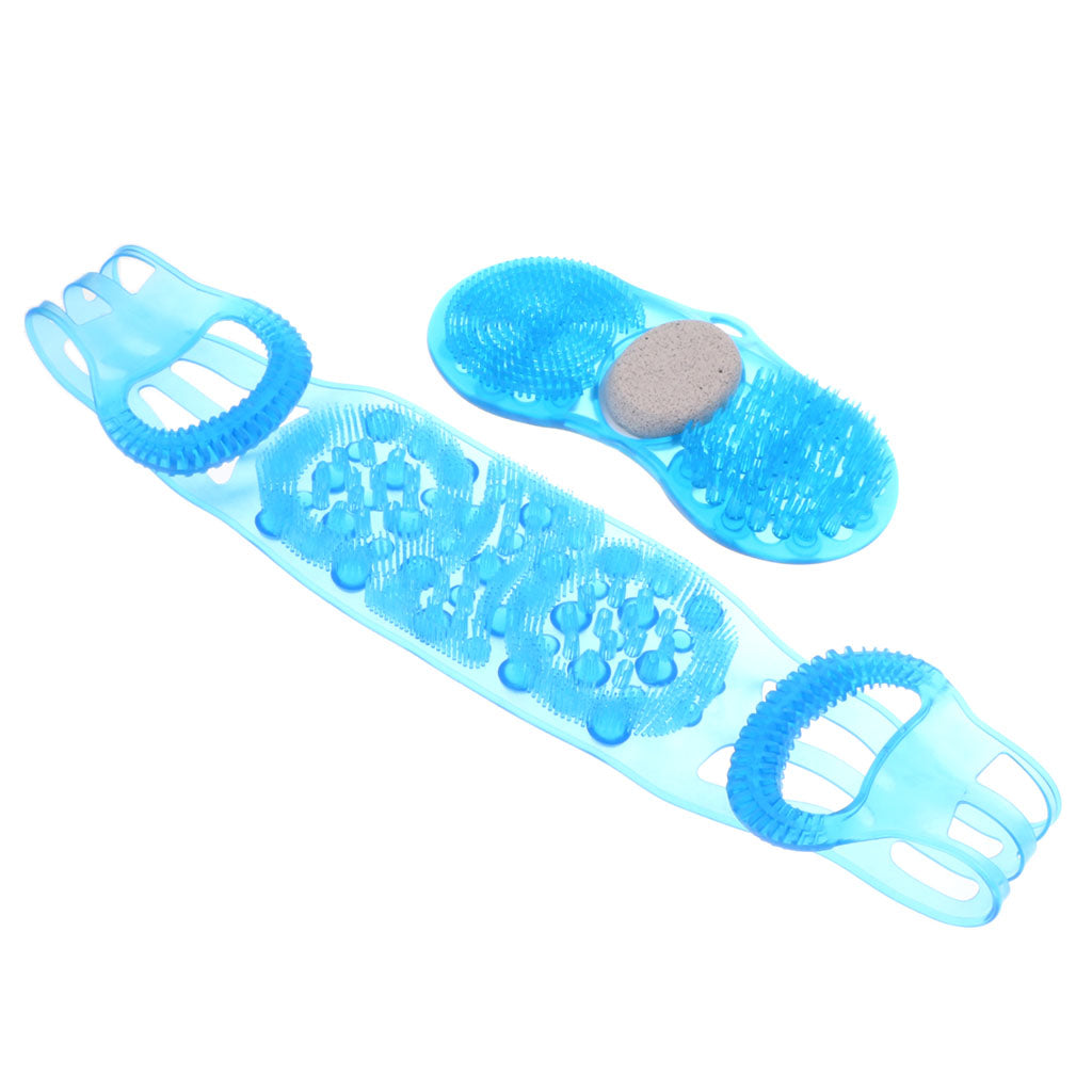 Shower Back Scrubber Massager & Foot Exfoliating Cleaner Tool Set For Men Women - Blue