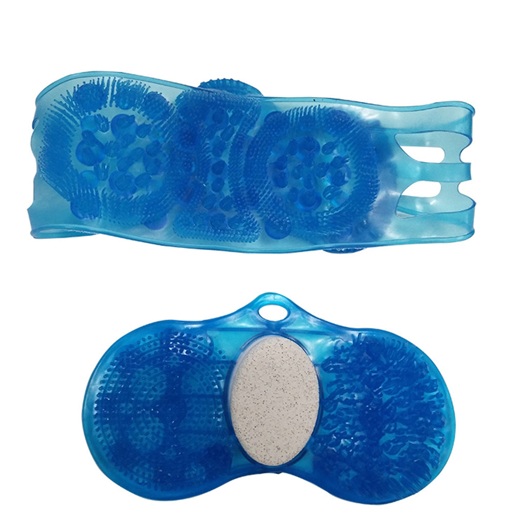 Shower Back Scrubber Massager & Foot Exfoliating Cleaner Tool Set For Men Women - Blue