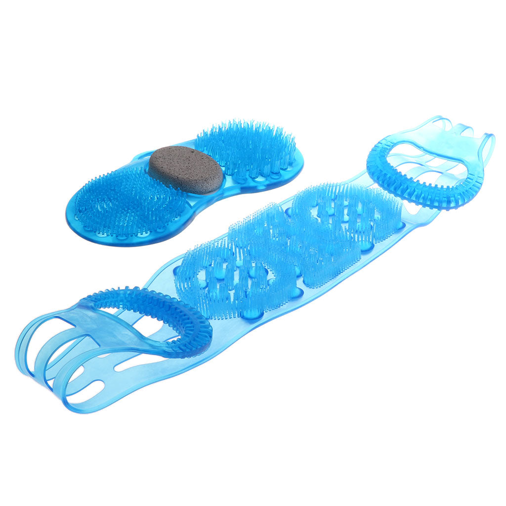 Shower Back Scrubber Massager & Foot Exfoliating Cleaner Tool Set For Men Women - Blue