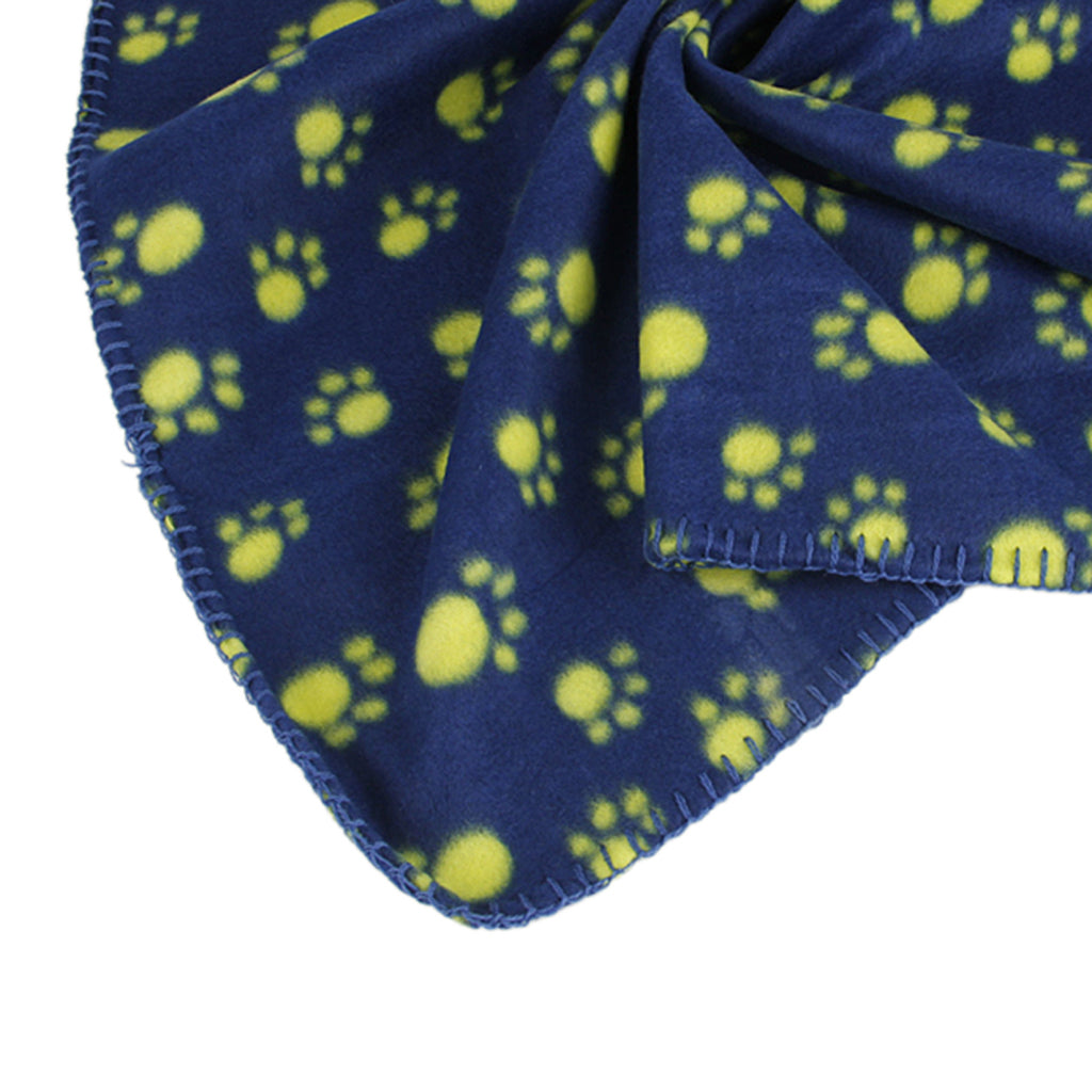 Warm Blue Fleece Blanket Pet Dog Paw Print Pattern Soft Bed Mat--M