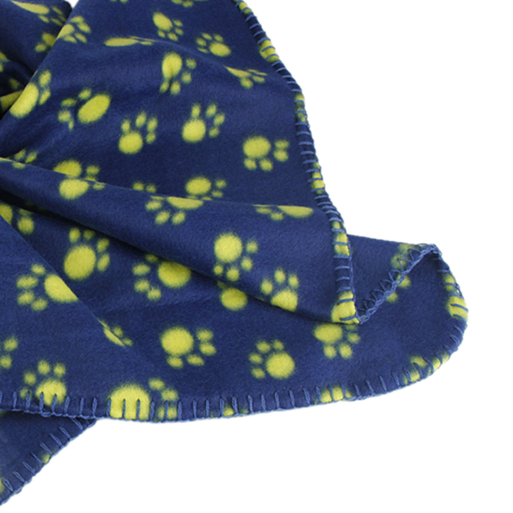 Warm Blue Fleece Blanket Pet Dog Paw Print Pattern Soft Bed Mat--M