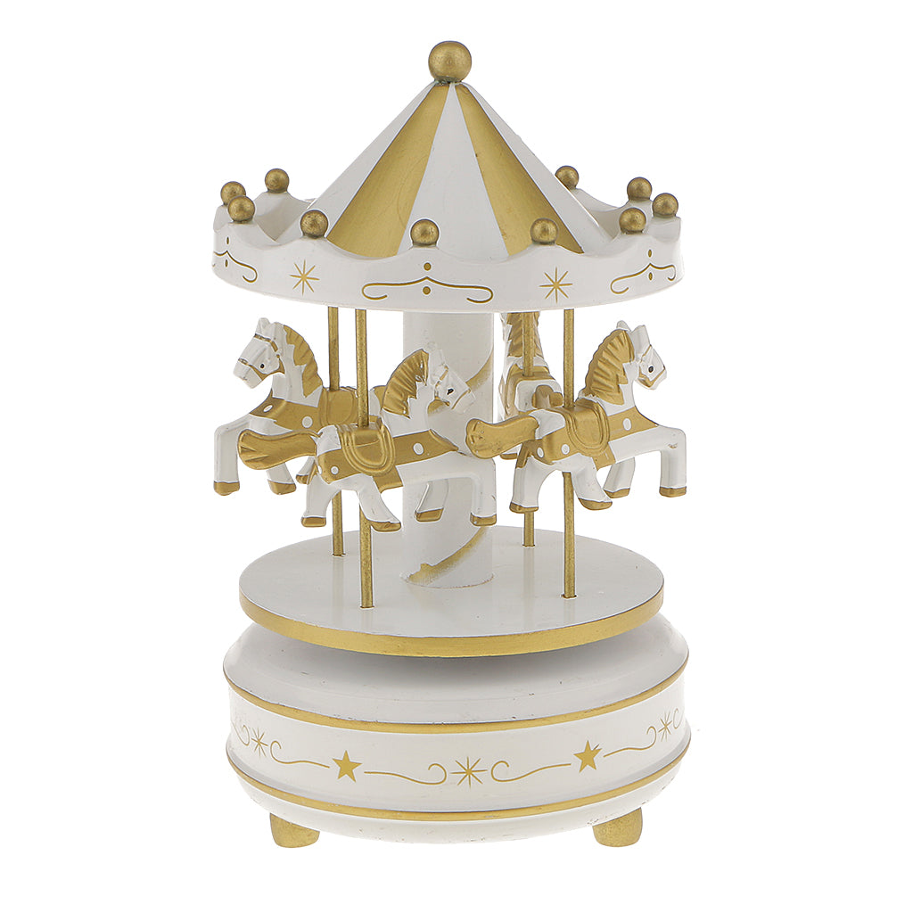 Rotating Carousel Horse Music Box Kid Musical Toy White and Golden