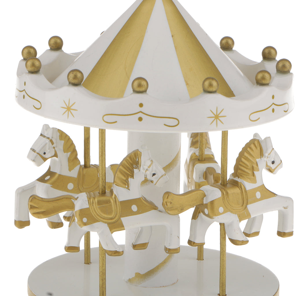 Rotating Carousel Horse Music Box Kid Musical Toy White and Golden