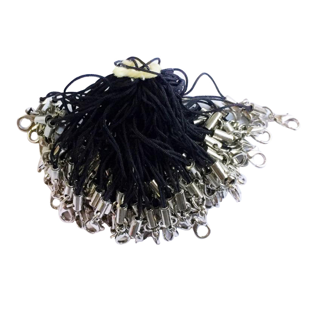 100pcs Cell Phone Straps Strings Lobster Clasp Cord Lanyard String  Black