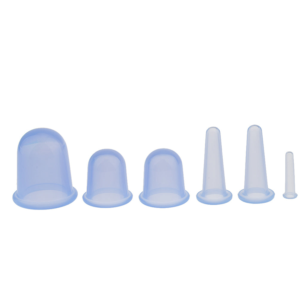 6 Piece Silicone Anti Cellulite Massage Vacuum Cupping Body Facial Cup Blue